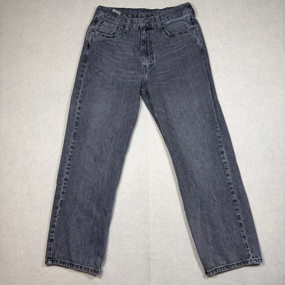 Levis Jeans Mens 30x29 565 Gray Stone Wash Straight Leg Denim Black